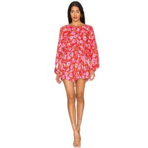 NWT LoveShackFancy Anila Mini Dress Womens XS Red Pink Long Sleeve Floral NEW
